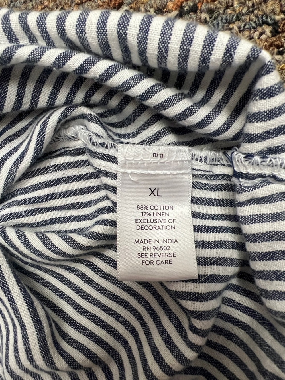 Westport Navy White Striped Embroidered Flowers Long Sleeve Top Boho Chic XL - Picture 10 of 10